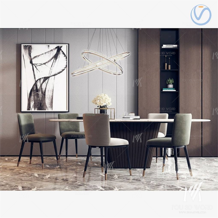modern marble dining table chair 3d model